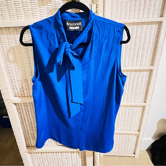 Boutique Moschino Royal Blue Sleeveless Silk Blouse Size 12 - Picture 11 of 12